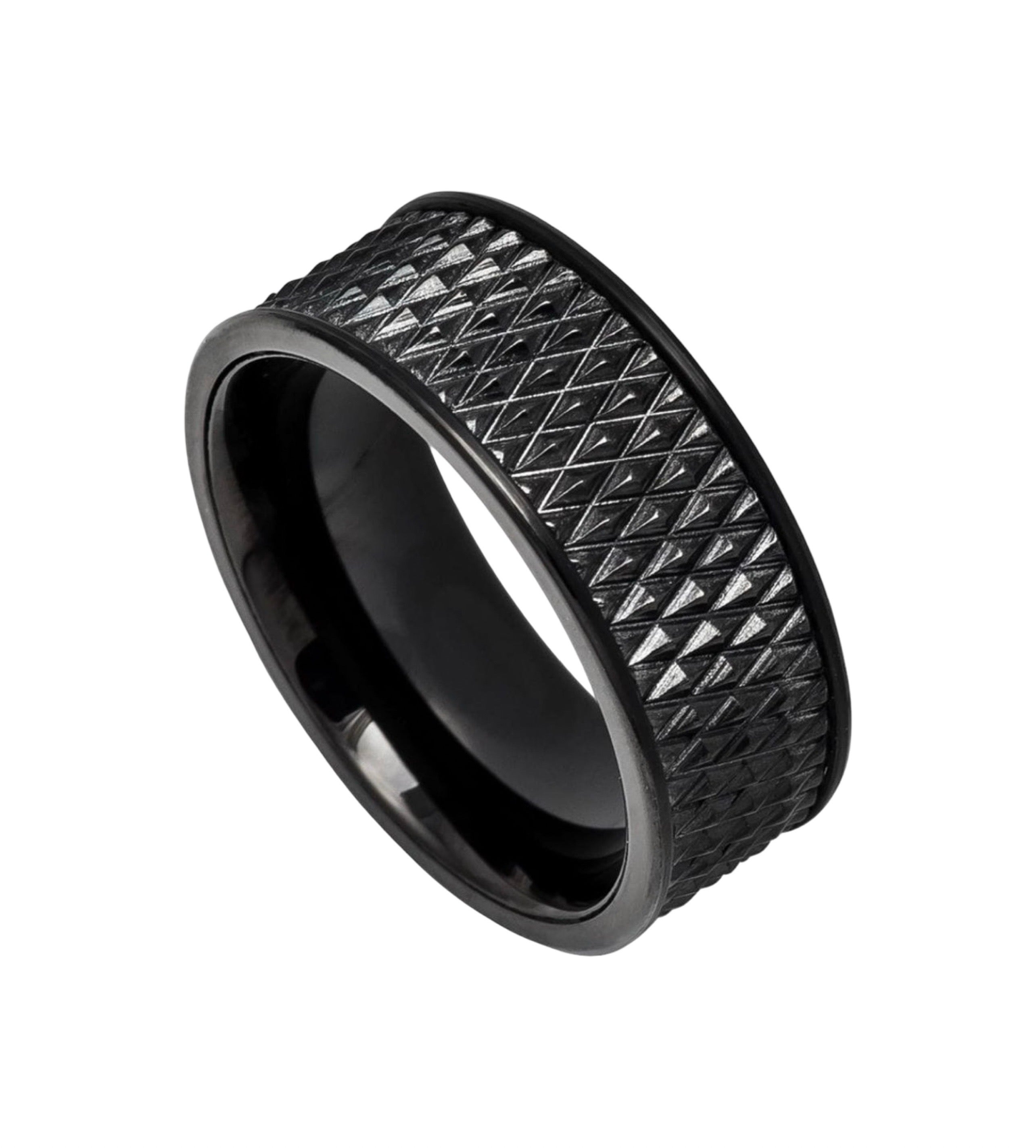 Tungsten Ring Black IP Plated Parallelogram Design Center with Straight Edges – 9mm
