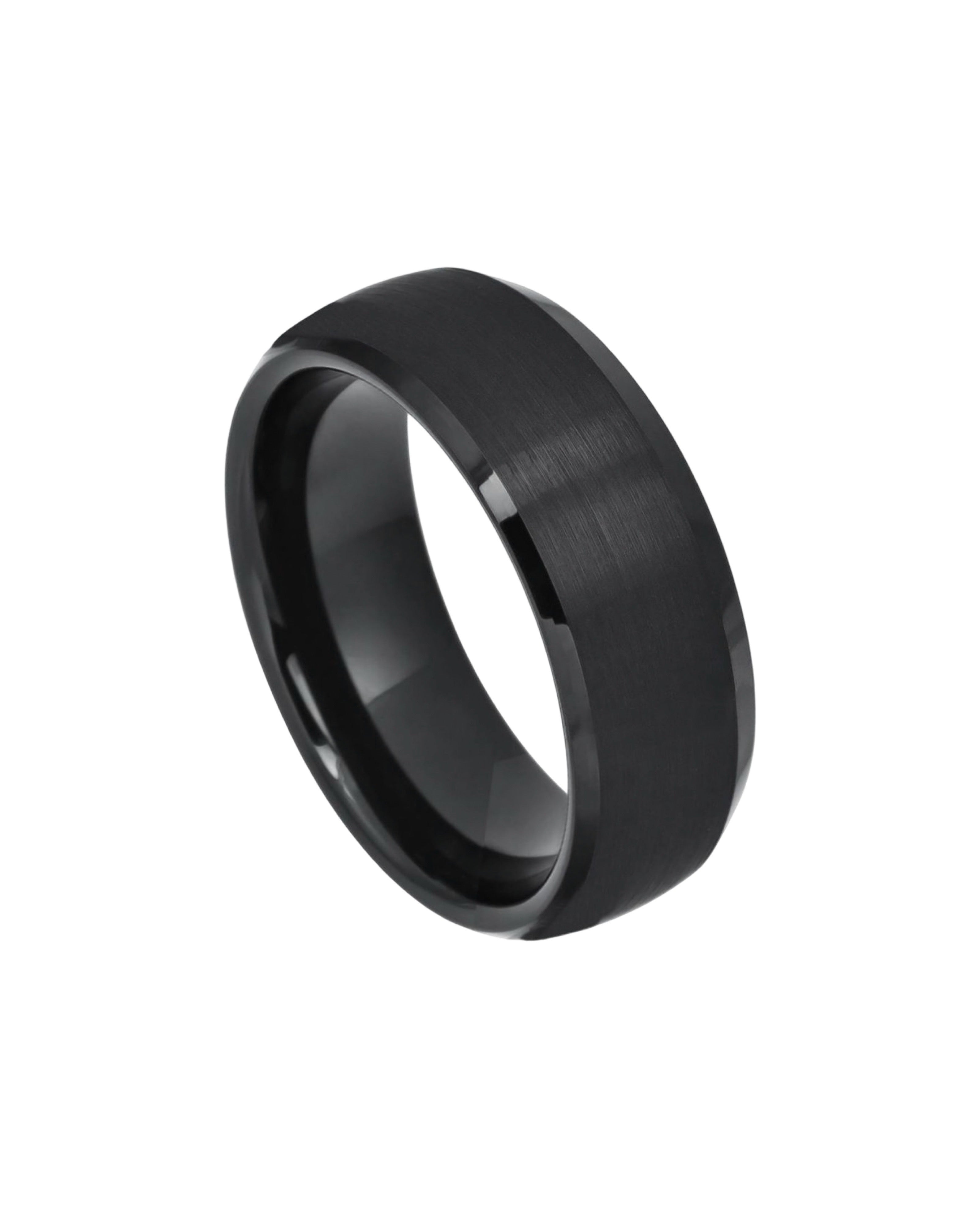 Tungsten Ring Black IP Plated Domed Brushed Center High Polished Beveled Edge – 8mm