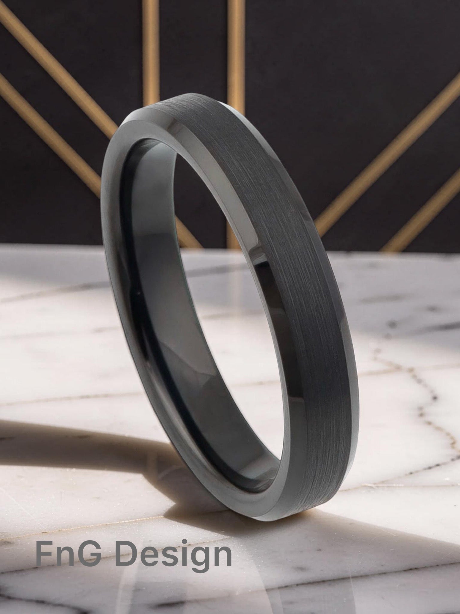 Tungsten Ring Flat Brushed Center High Polished Beveled Edge – 4mm